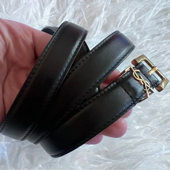 Yves Saint Laurent Cassandre skinny black belt 85 ( 39.5” total length) - Picture 1 of 9